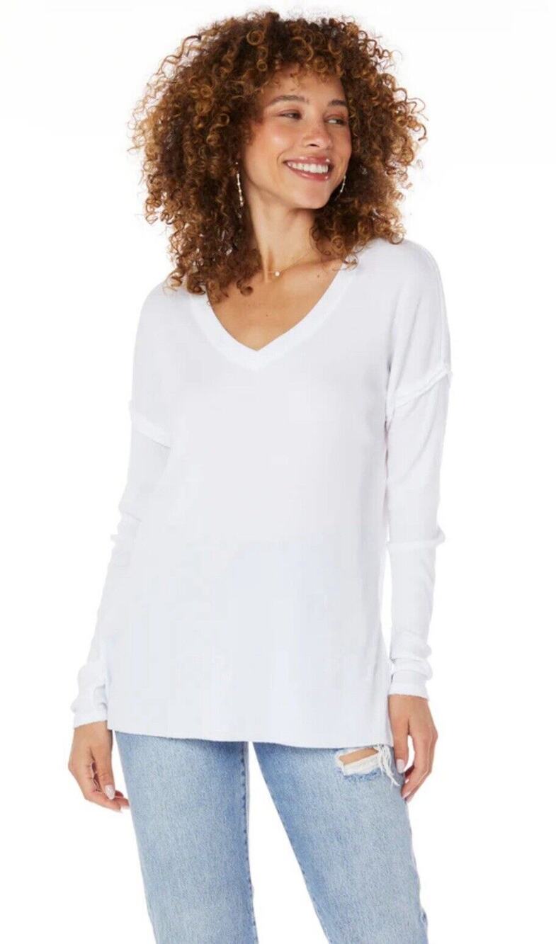 Bobi Los Angeles NWT V-neck Puff White Tee Size S